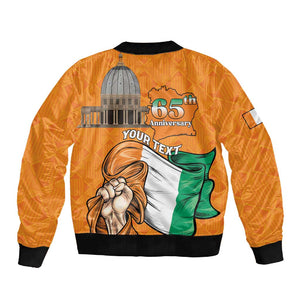 Personalised Happy Cote dIvoire Sleeve Zip Bomber Jacket 65th of Independence Day