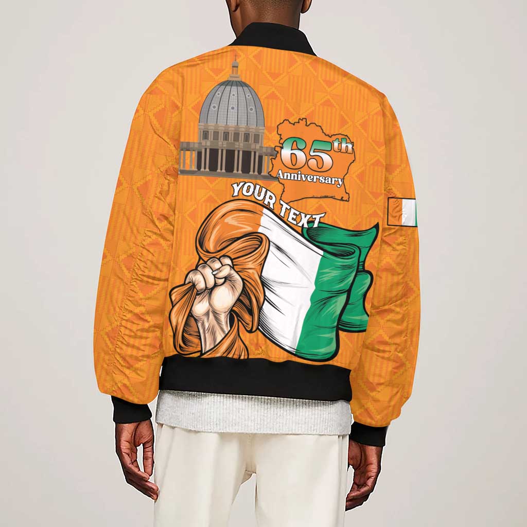 Personalised Happy Cote dIvoire Sleeve Zip Bomber Jacket 65th of Independence Day