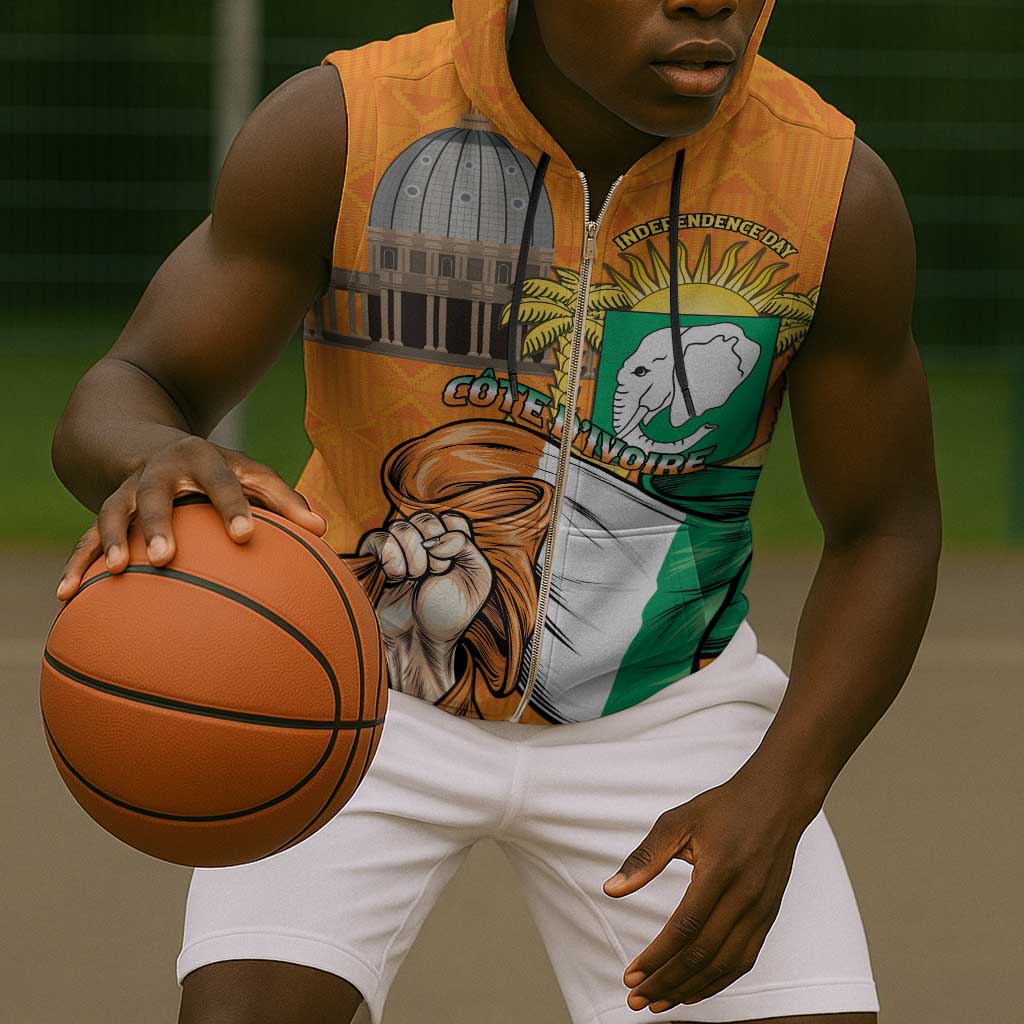 Personalised Happy Cote dIvoire Sleeveless Zip Hoodie 65th of Independence Day - African Pride