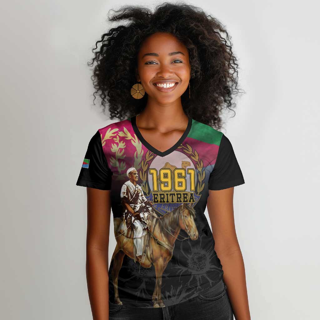 Happy Eritrea Revolution Day Women V-Neck T-Shirt Remember Hamid Idris Awate - African Pride