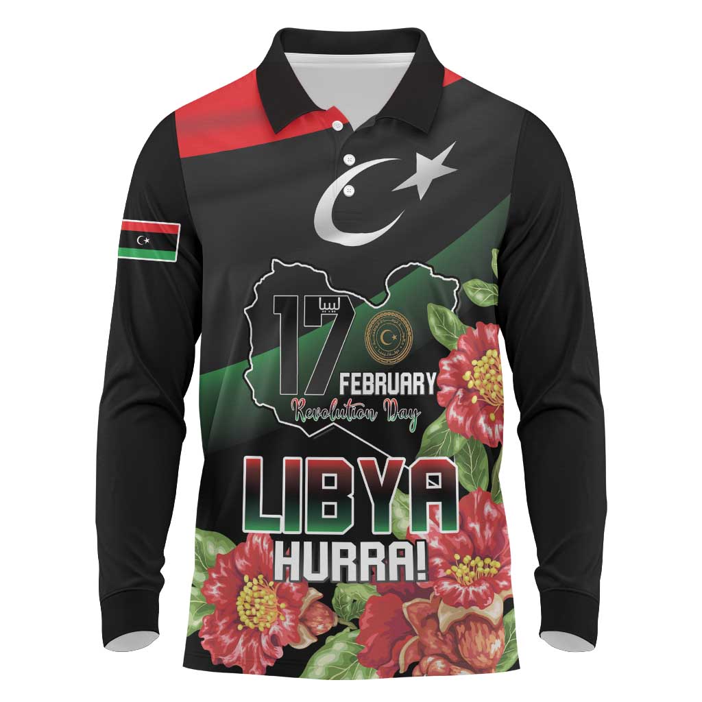 Personalized Libya Long Sleeve Polo Shirt February 17th Revolution - African Pride