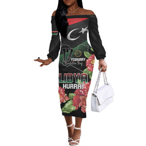Personalized Libya Off The Shoulder Long Sleeve Dress February 17th Revolution - African Pride