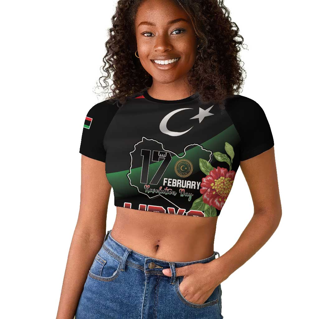 Personalized Libya Raglan Cropped T shirt February 17th Revolution - African Pride
