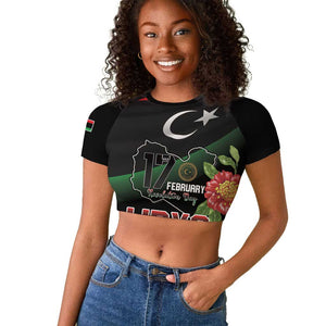 Personalized Libya Raglan Cropped T shirt February 17th Revolution - African Pride