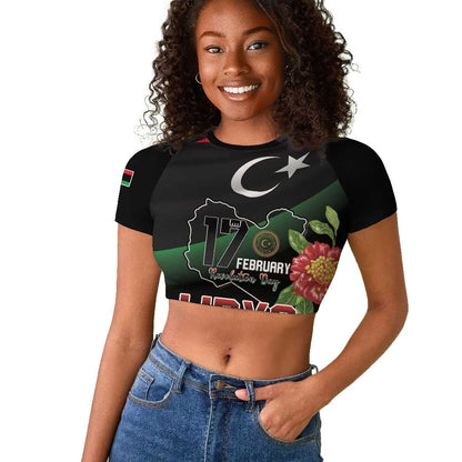 Personalized Libya Raglan Cropped T shirt February 17th Revolution - African Pride