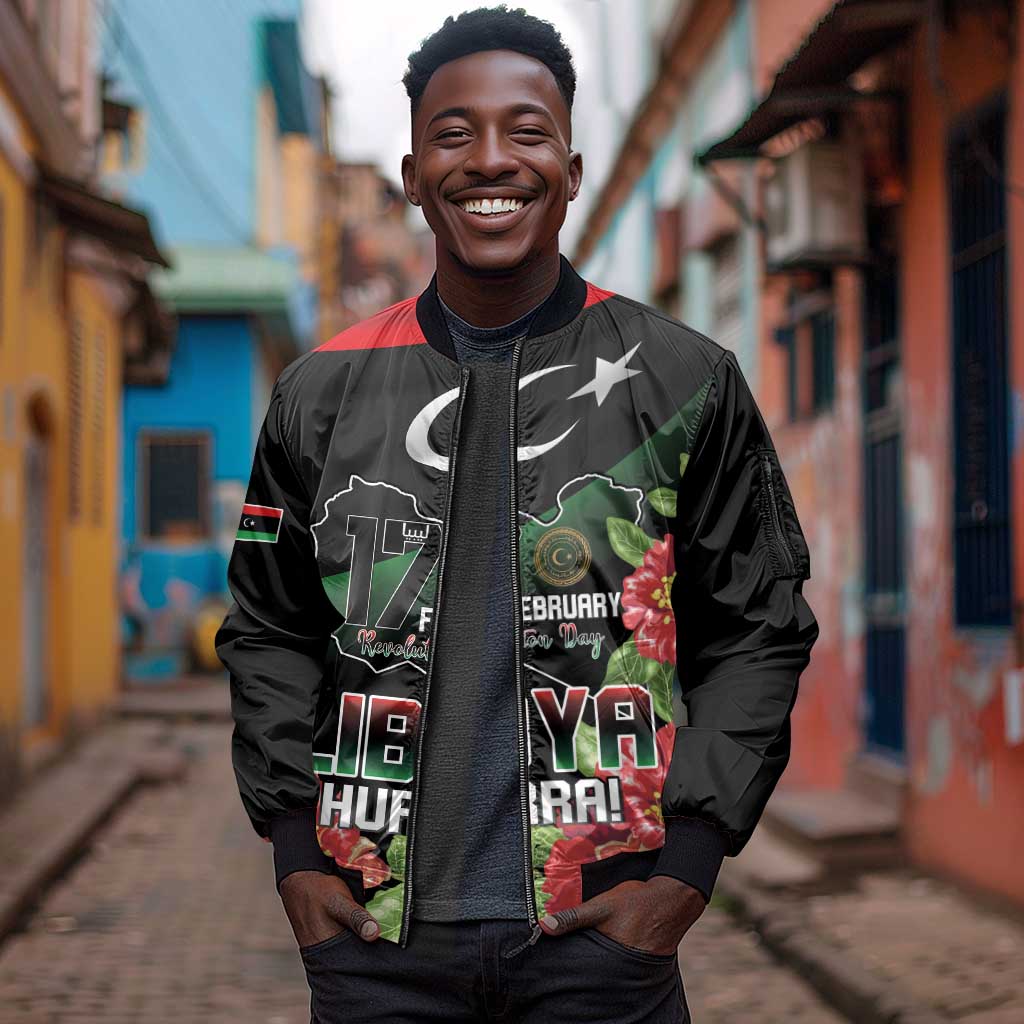 Personalized Libya Sleeve Zip Bomber Jacket February 17th Revolution - African Pride