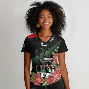 Personalized Libya Women V-Neck T-Shirt February 17th Revolution - African Pride