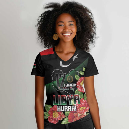 Personalized Libya Women V-Neck T-Shirt February 17th Revolution - African Pride