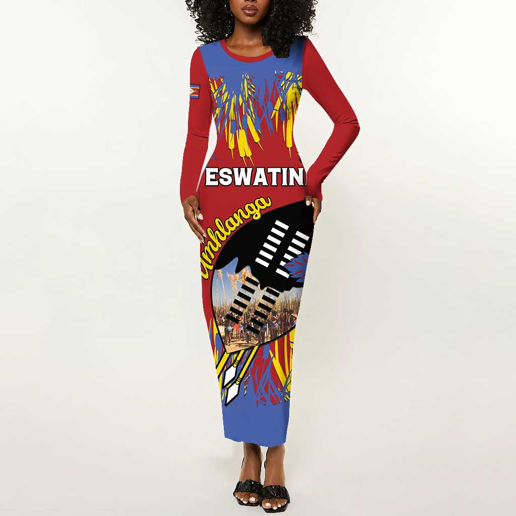Personalized Umhlanga Reed Dance Long Sleeve Bodycon Dress Eswatini Heritage - African Pride