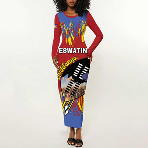 Personalized Umhlanga Reed Dance Long Sleeve Bodycon Dress Eswatini Heritage - African Pride