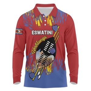 Personalized Umhlanga Reed Dance Long Sleeve Polo Shirt Eswatini Heritage - African Pride