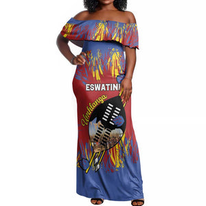 Personalized Umhlanga Reed Dance Off Shoulder Maxi Dress Eswatini Heritage - African Pride