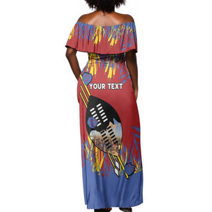 Personalized Umhlanga Reed Dance Off Shoulder Maxi Dress Eswatini Heritage - African Pride