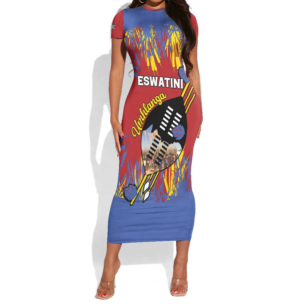 Personalized Umhlanga Reed Dance Short Sleeve Bodycon Dress Eswatini Heritage - African Pride
