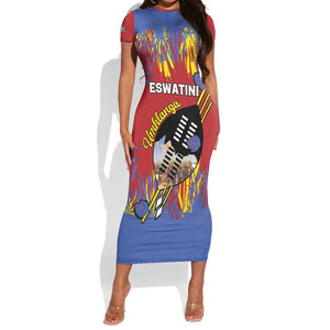Personalized Umhlanga Reed Dance Short Sleeve Bodycon Dress Eswatini Heritage - African Pride