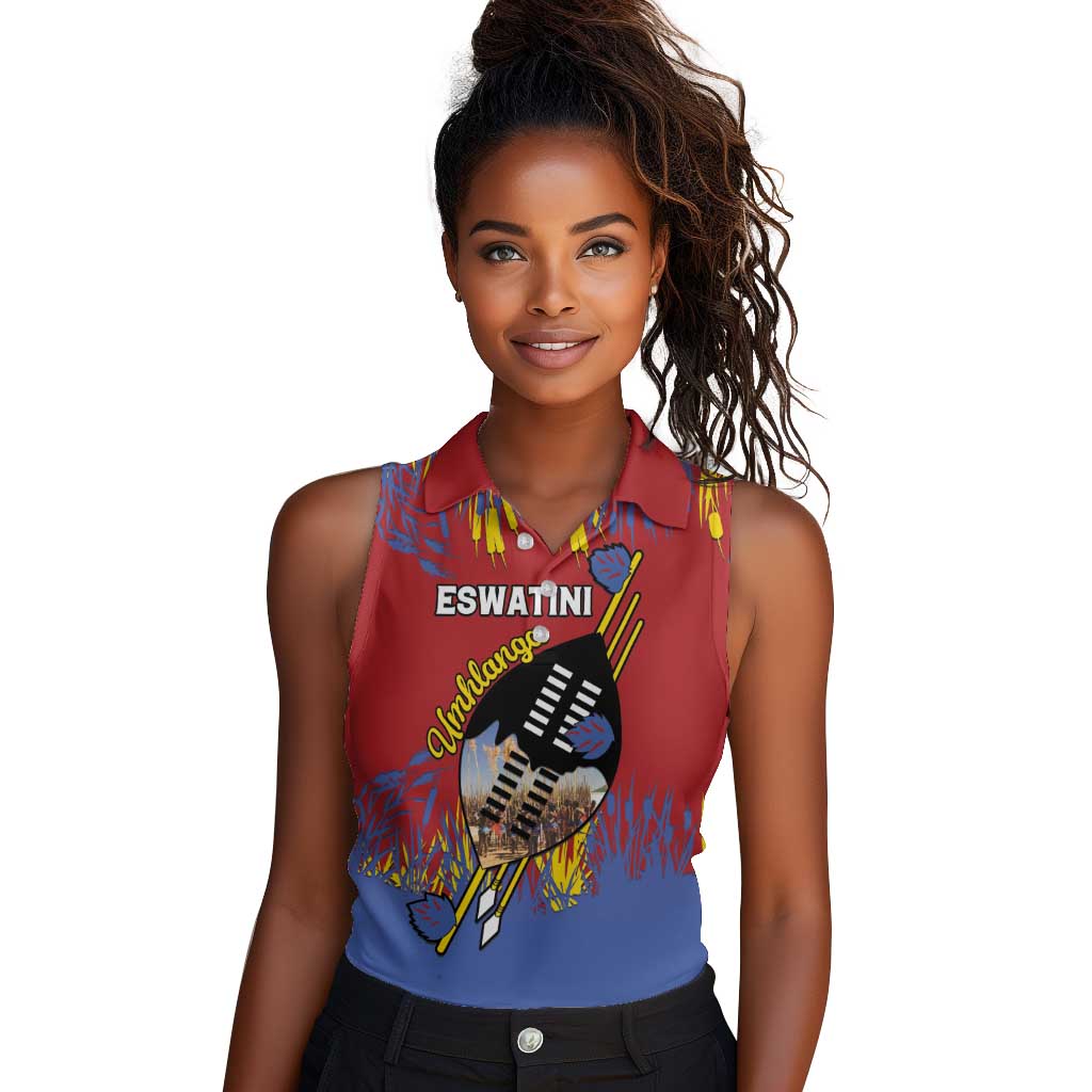 Personalized Umhlanga Reed Dance Women Sleeveless Polo Shirt Eswatini Heritage - African Pride
