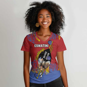 Personalized Umhlanga Reed Dance Women V-Neck T-Shirt Eswatini Heritage - African Pride