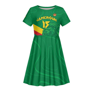 Custom Cameroon Basketball Kid Short Sleeve Dress Go Indomitable Lions - African Pride