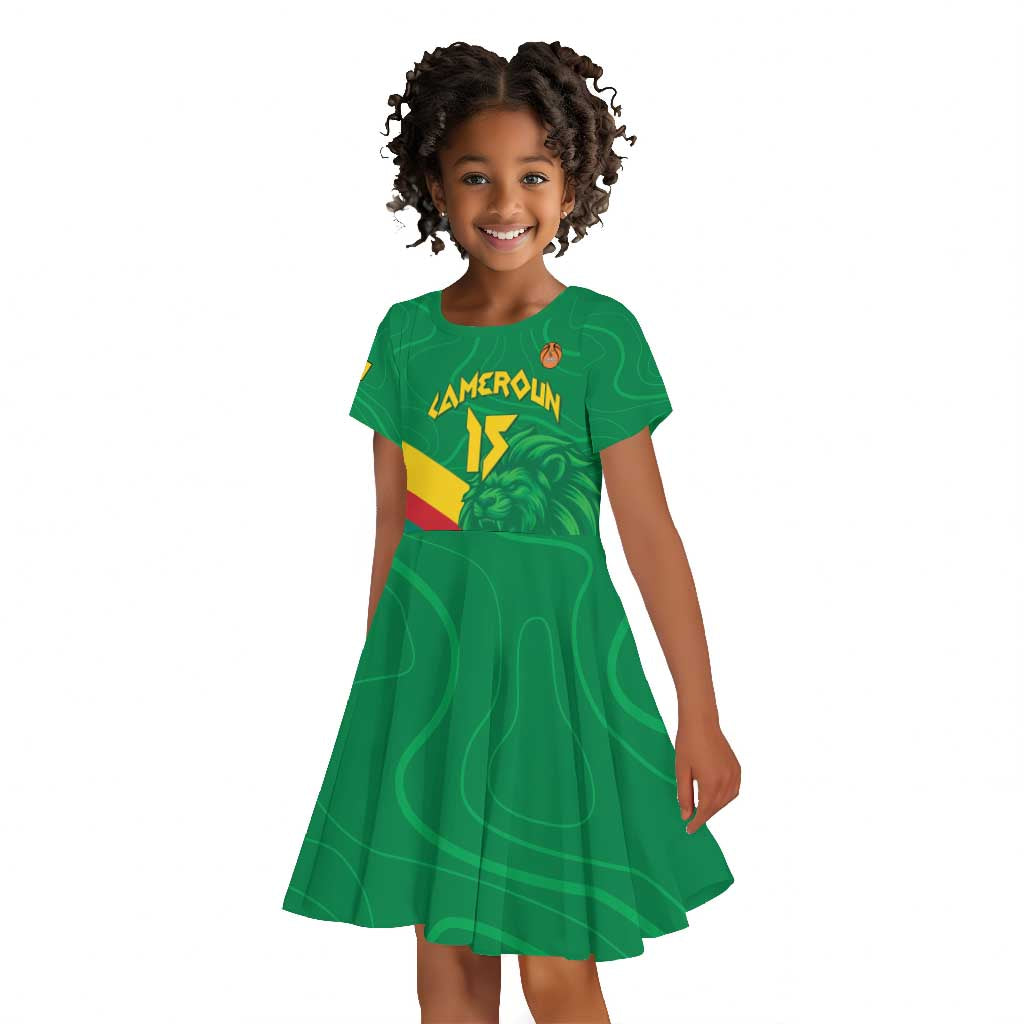 Custom Cameroon Basketball Kid Short Sleeve Dress Go Indomitable Lions - African Pride