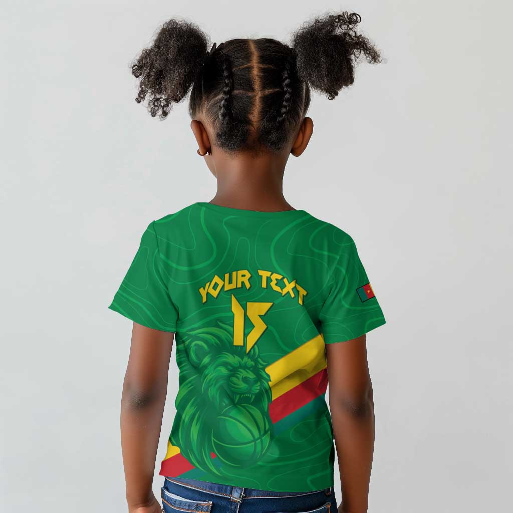 Custom Cameroon Basketball Kid T shirt Go Indomitable Lions - African Pride