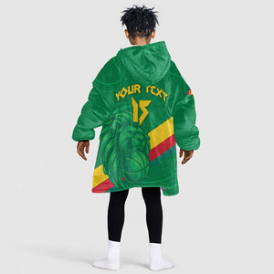 Custom Cameroon Basketball Kid Wearable Blanket Hoodie Go Indomitable Lions - African Pride