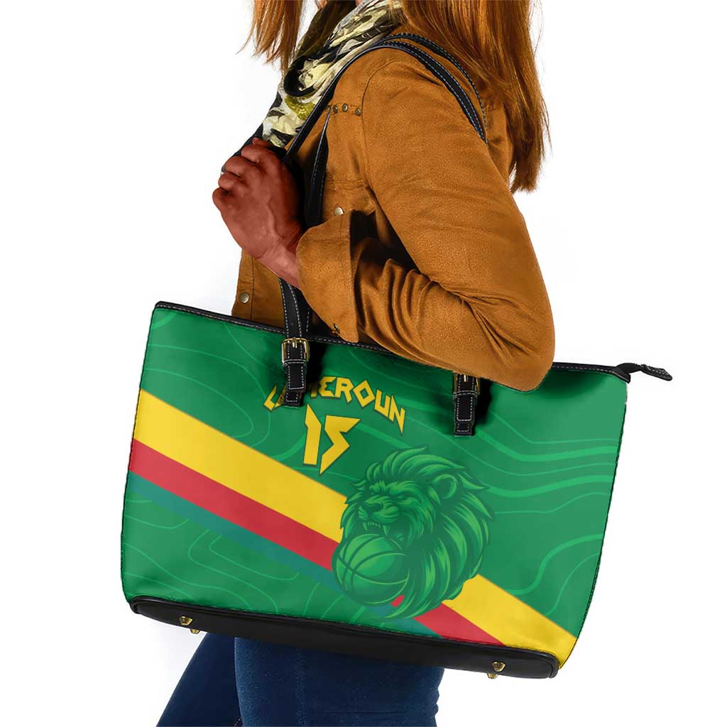 Custom Cameroon Basketball Leather Tote Bag Go Indomitable Lions - African Pride