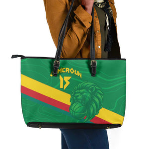 Custom Cameroon Basketball Leather Tote Bag Go Indomitable Lions - African Pride