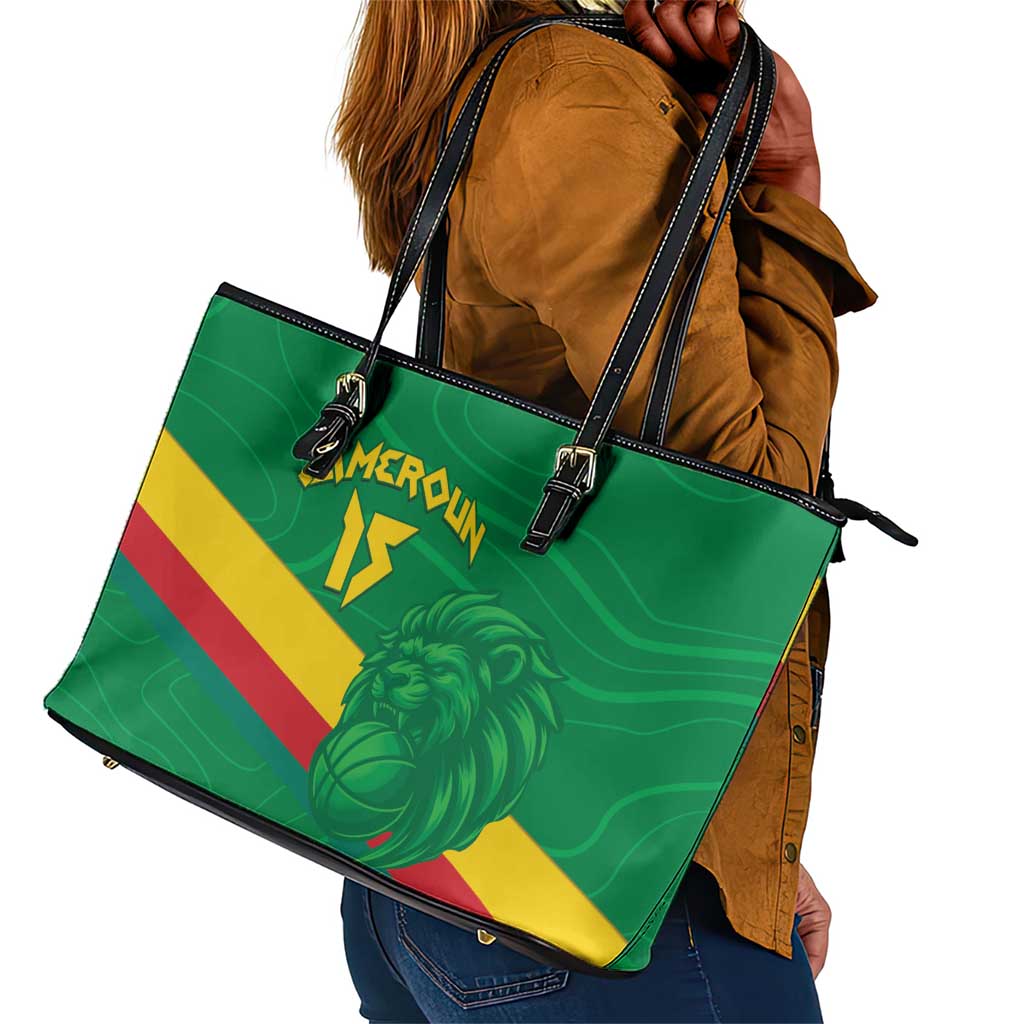 Custom Cameroon Basketball Leather Tote Bag Go Indomitable Lions - African Pride