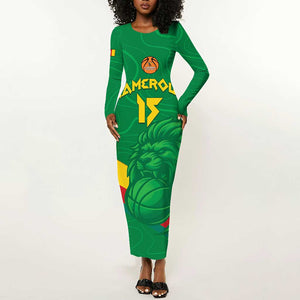Custom Cameroon Basketball Long Sleeve Bodycon Dress Go Indomitable Lions - African Pride