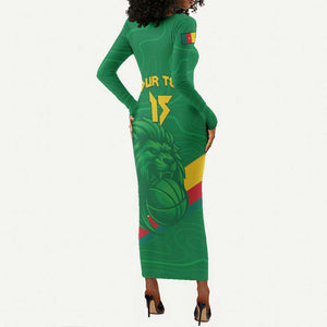 Custom Cameroon Basketball Long Sleeve Bodycon Dress Go Indomitable Lions - African Pride