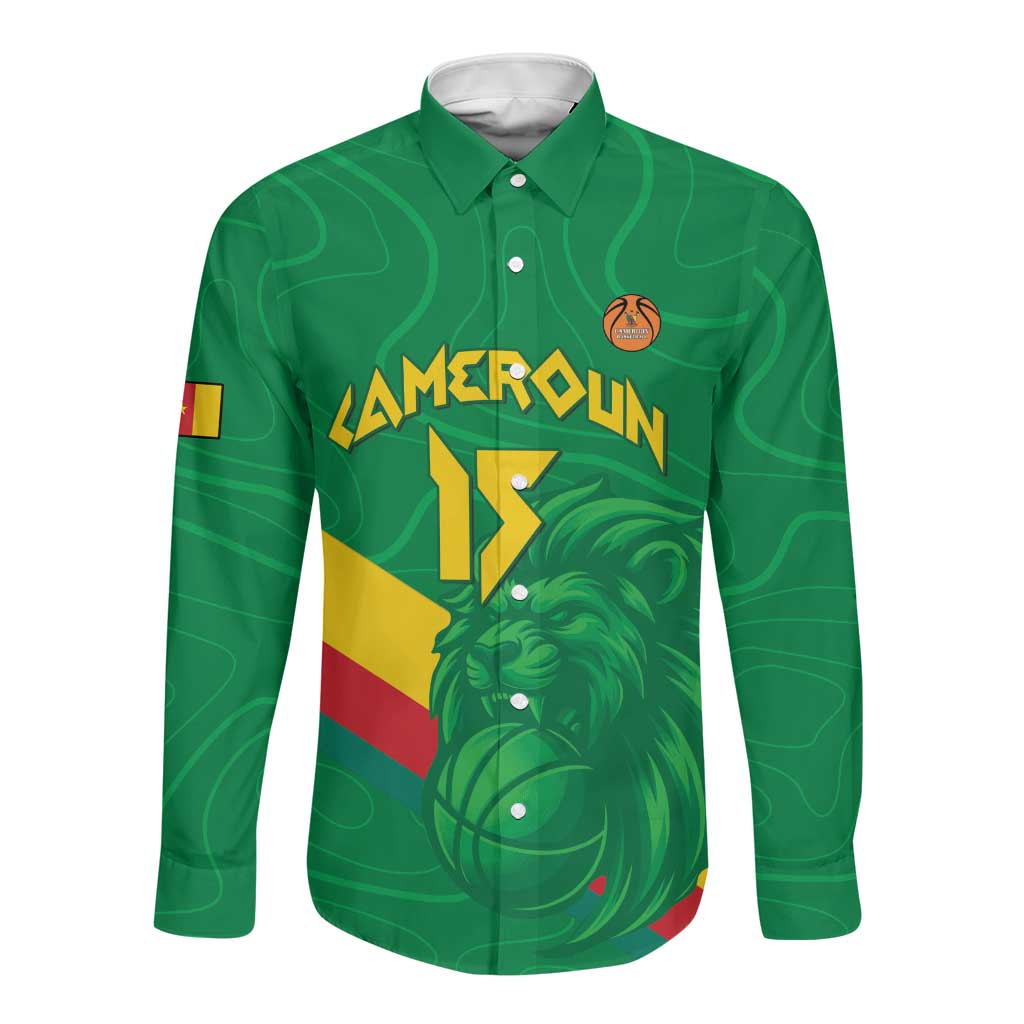 Custom Cameroon Basketball Long Sleeve Button Shirt Go Indomitable Lions - African Pride