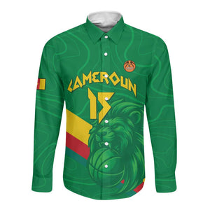 Custom Cameroon Basketball Long Sleeve Button Shirt Go Indomitable Lions - African Pride
