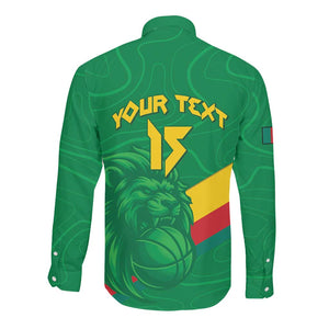Custom Cameroon Basketball Long Sleeve Button Shirt Go Indomitable Lions - African Pride