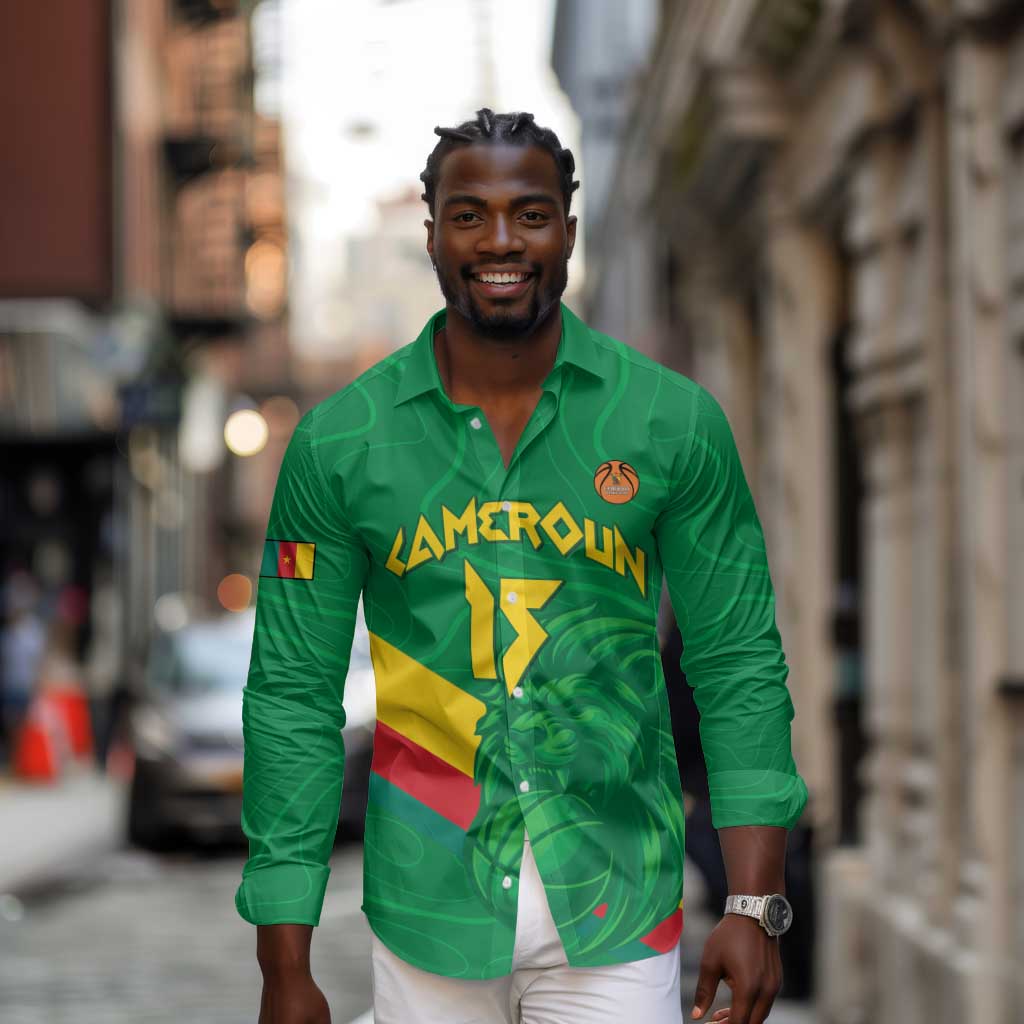 Custom Cameroon Basketball Long Sleeve Button Shirt Go Indomitable Lions - African Pride