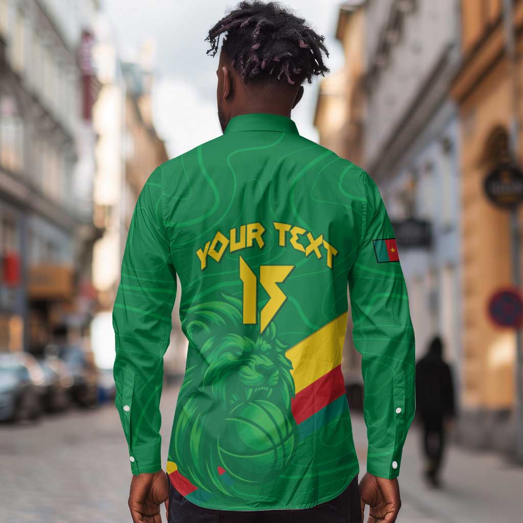 Custom Cameroon Basketball Long Sleeve Button Shirt Go Indomitable Lions - African Pride