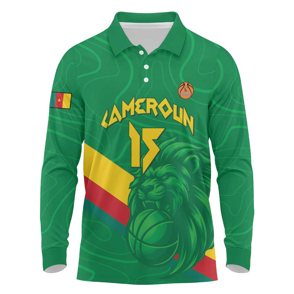 Custom Cameroon Basketball Long Sleeve Polo Shirt Go Indomitable Lions - African Pride