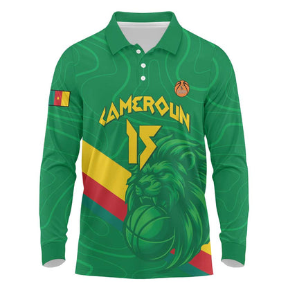 Custom Cameroon Basketball Long Sleeve Polo Shirt Go Indomitable Lions - African Pride