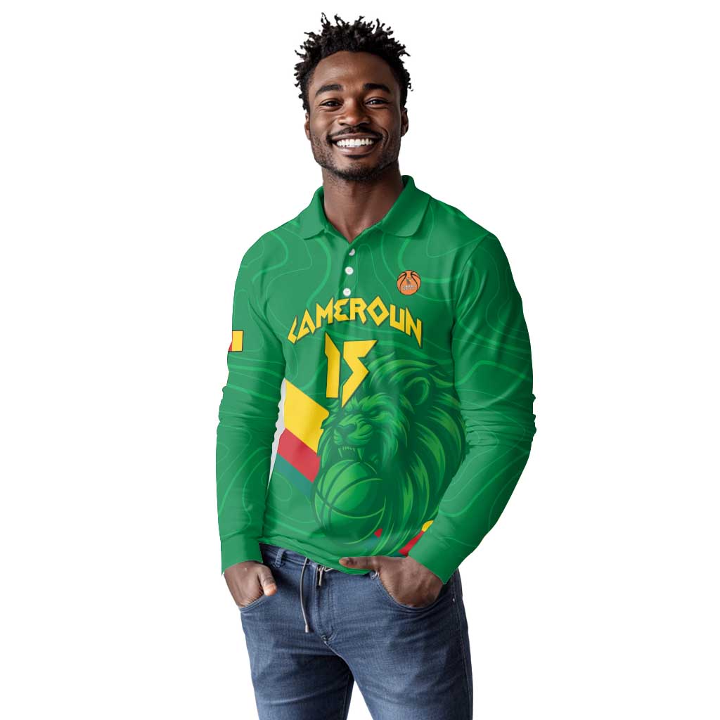 Custom Cameroon Basketball Long Sleeve Polo Shirt Go Indomitable Lions - African Pride