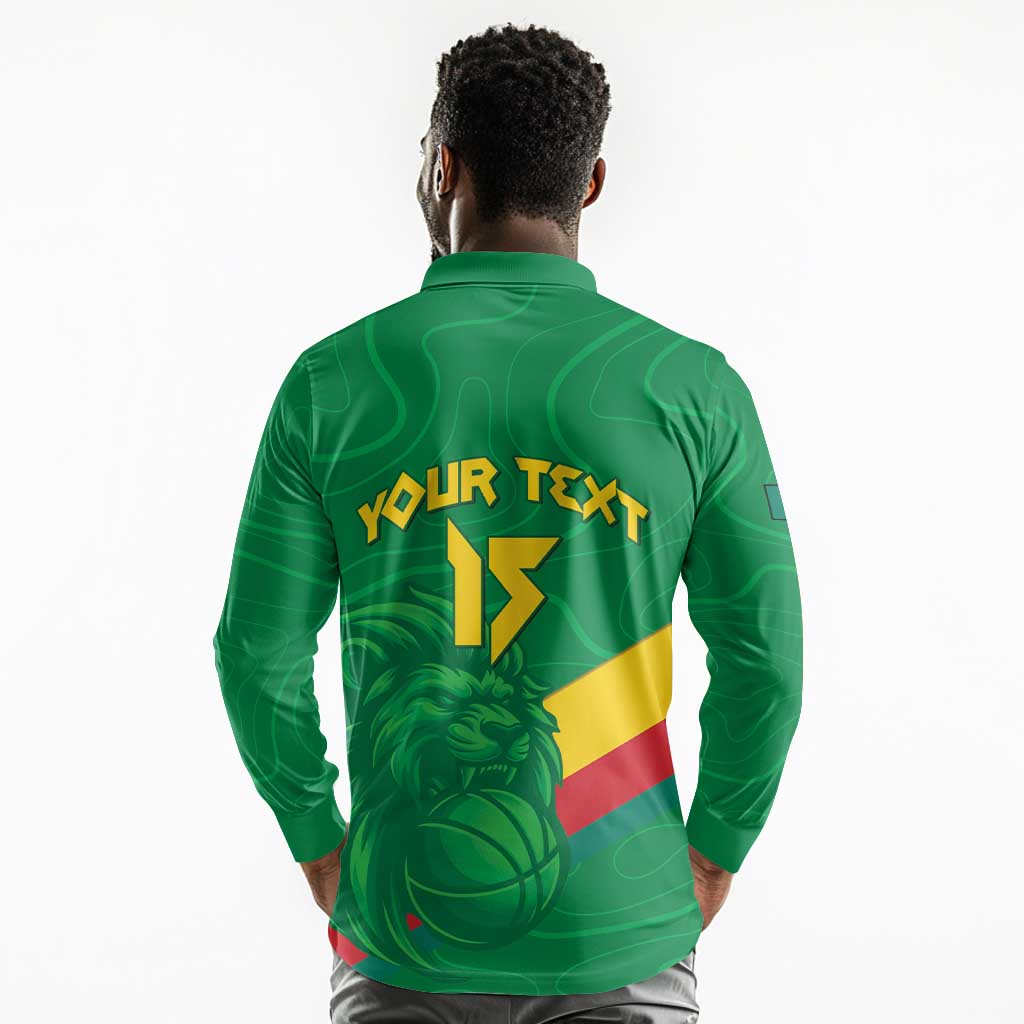 Custom Cameroon Basketball Long Sleeve Polo Shirt Go Indomitable Lions - African Pride