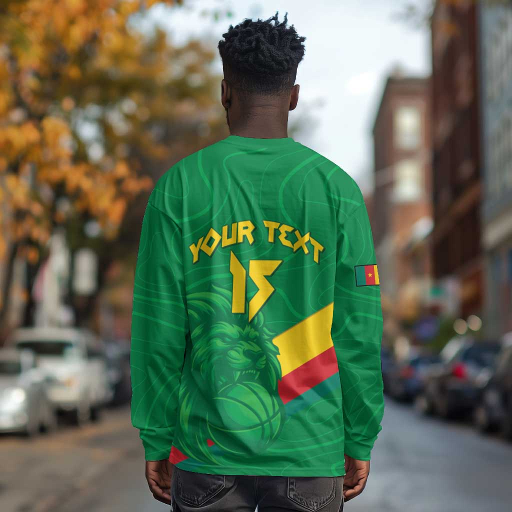 Custom Cameroon Basketball Long Sleeve Shirt Go Indomitable Lions - African Pride