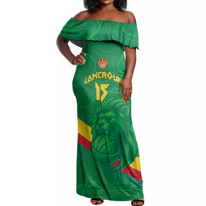 Custom Cameroon Basketball Off Shoulder Maxi Dress Go Indomitable Lions - African Pride