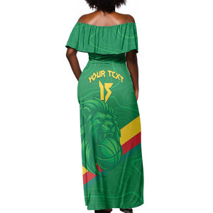 Custom Cameroon Basketball Off Shoulder Maxi Dress Go Indomitable Lions - African Pride