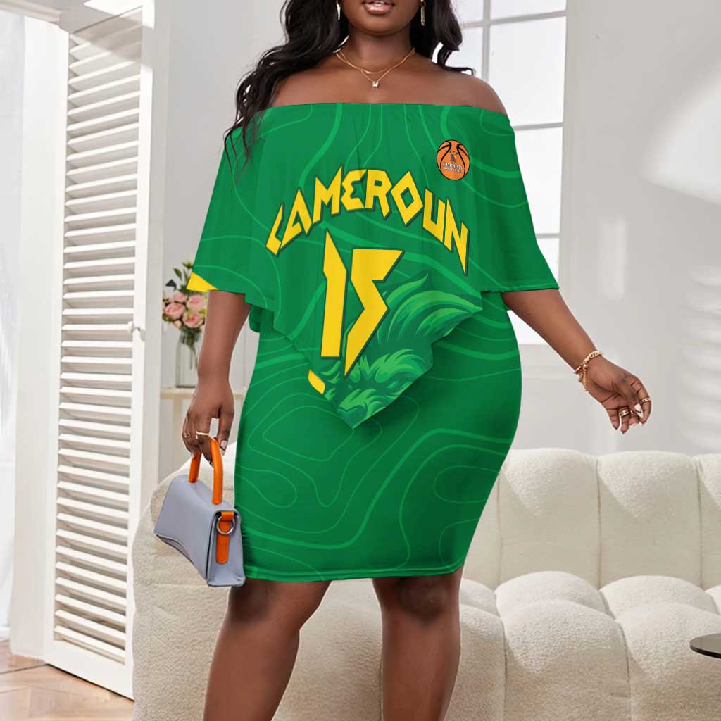Custom Cameroon Basketball Off Shoulder Short Dress Go Indomitable Lions - African Pride