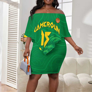 Custom Cameroon Basketball Off Shoulder Short Dress Go Indomitable Lions - African Pride