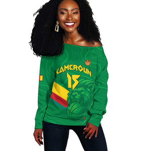 Custom Cameroon Basketball Off Shoulder Sweater Go Indomitable Lions - African Pride