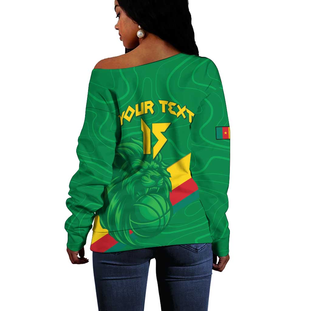 Custom Cameroon Basketball Off Shoulder Sweater Go Indomitable Lions - African Pride