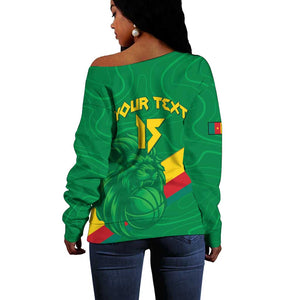 Custom Cameroon Basketball Off Shoulder Sweater Go Indomitable Lions - African Pride