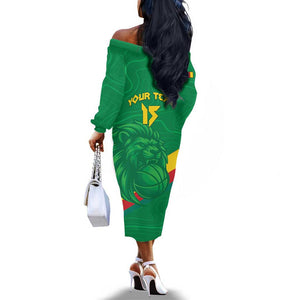 Custom Cameroon Basketball Off The Shoulder Long Sleeve Dress Go Indomitable Lions - African Pride