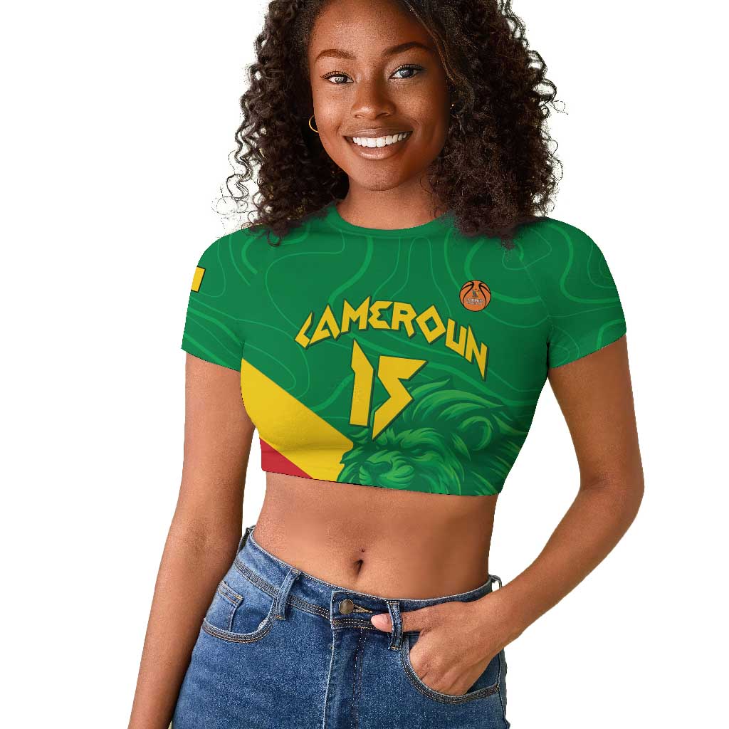 Custom Cameroon Basketball Raglan Cropped T shirt Go Indomitable Lions - African Pride