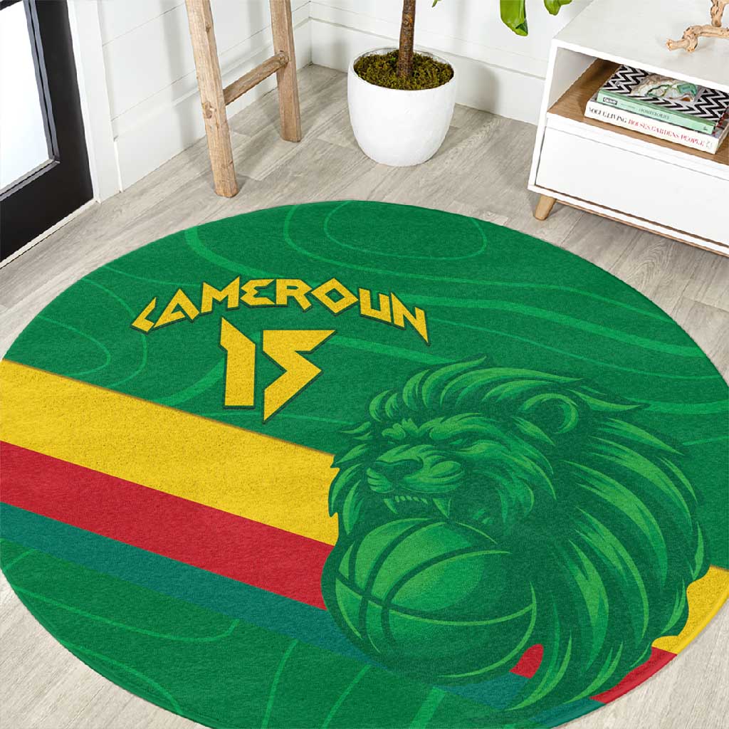 Custom Cameroon Basketball Round Carpet Go Indomitable Lions - African Pride